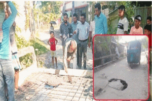 কুলাউড়ায় ইউএনওর প্রচেষ্টায় গোগালি ছড়ার ব্রিজে মেরামত কাজ শুরু