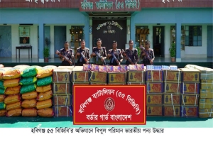 হবিগঞ্জে বিজিবি-সেনাবাহিনীর যৌথ অভিযান : ৪ কোটি ৬৯ লাখ টাকার ভারতীয় পণ্য উদ্ধার