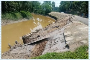 কুলাউড়ায় ঢলে ফানাই নদের বাঁধের ব্লক ধস