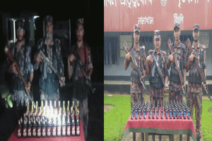জৈন্তাপুর সীমান্তে বিজিবির অভিযানে মদ-ফেনসিডিল জব্দ
